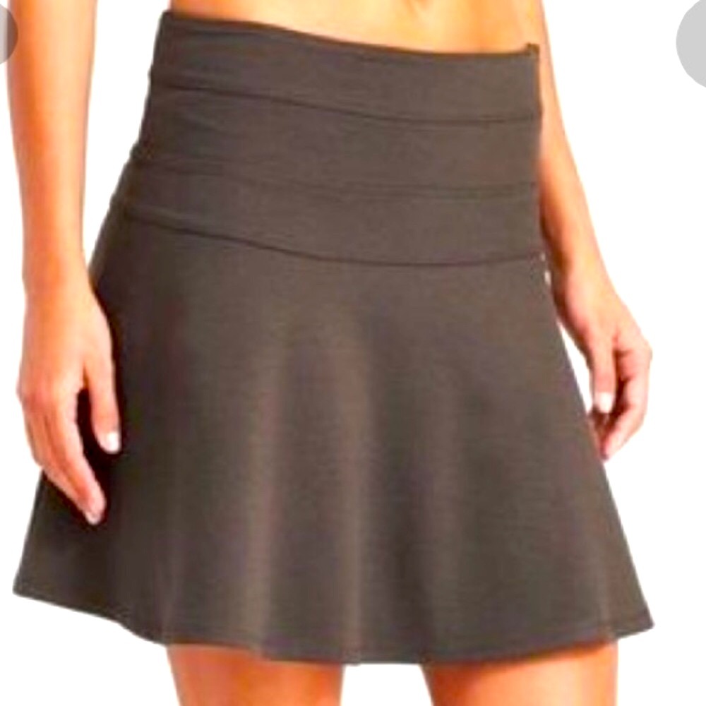 New ATHLETA Size 10 Gray Ponte Twill Skyose Skirt circle skater twirl zip pocket